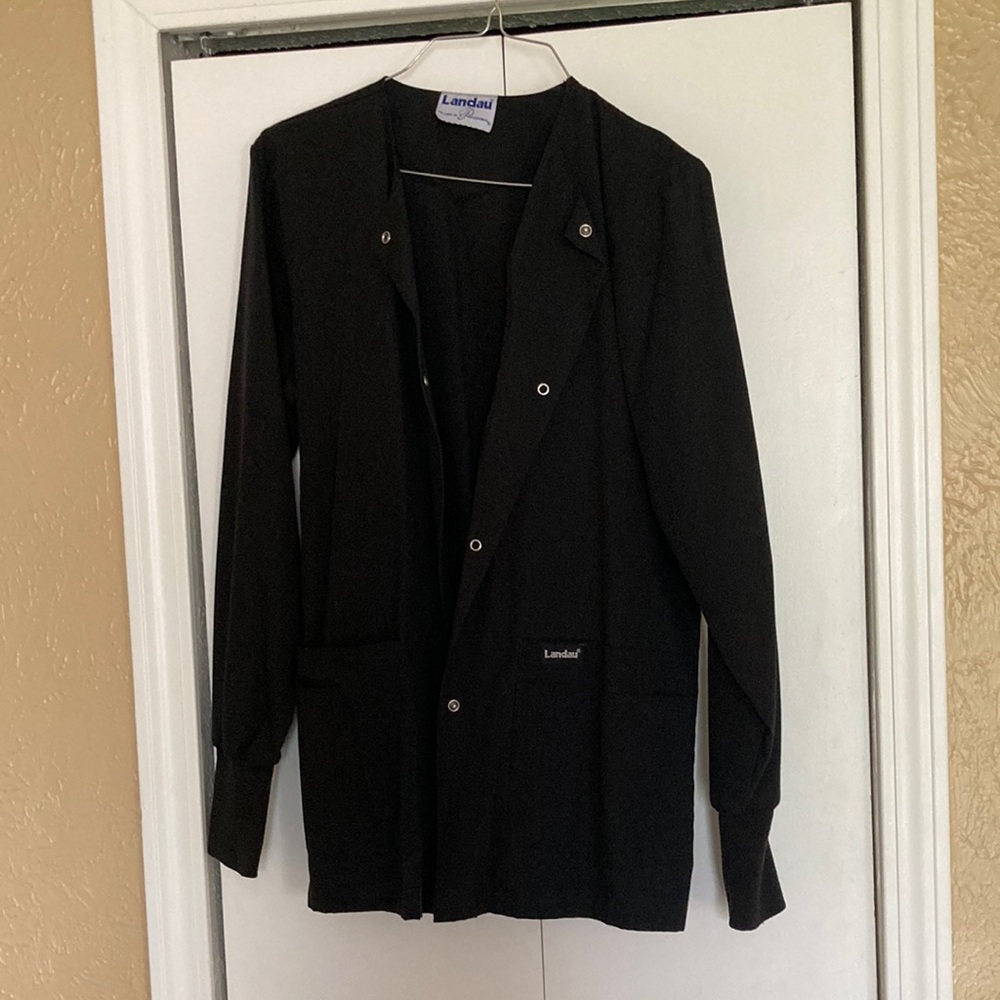 Landau Black Button-Up scrub Jacket